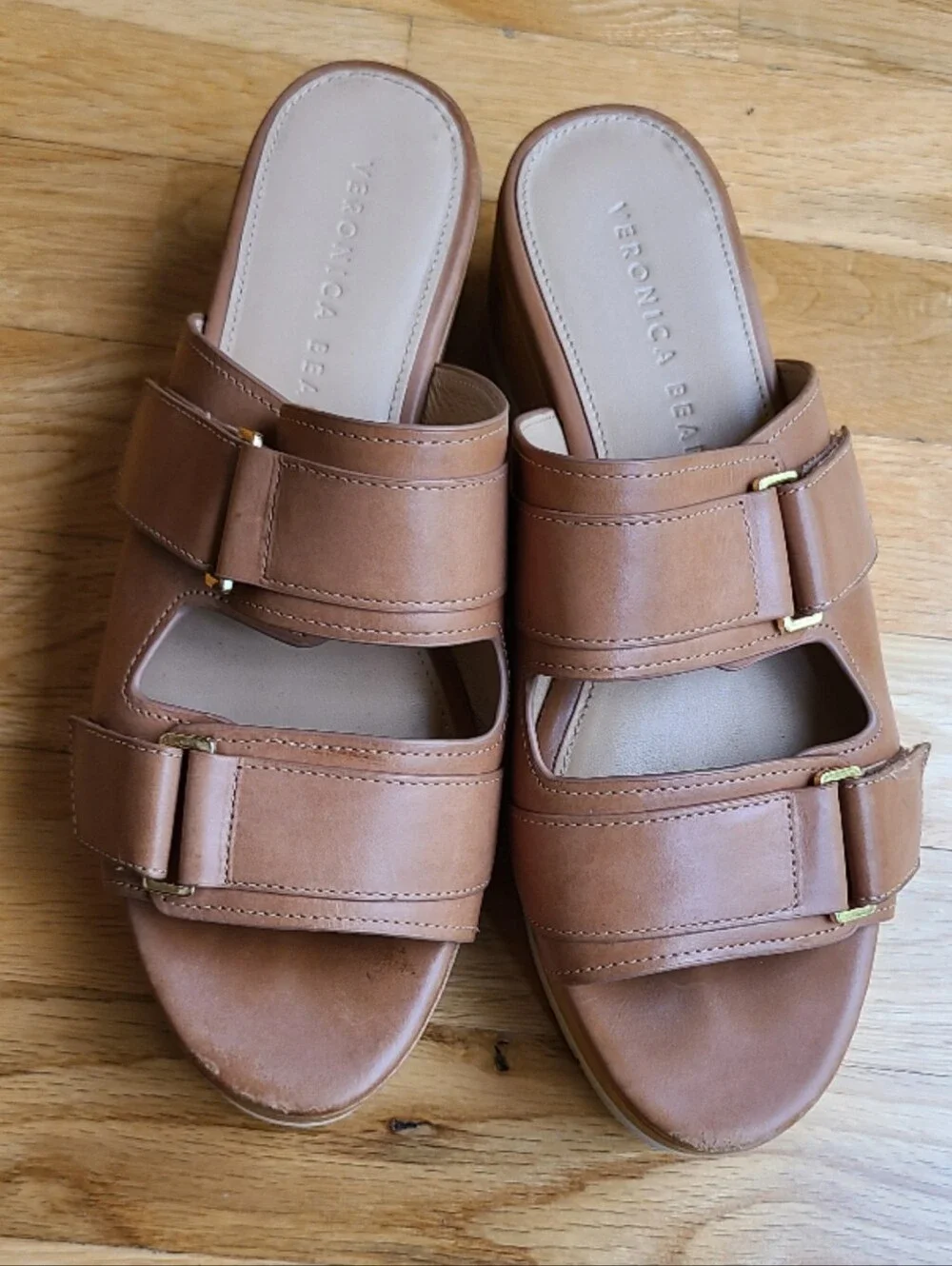 Veronica Beard Welda Platform Leather Wedge Sandal Size 7 Resortwear 70s Indie